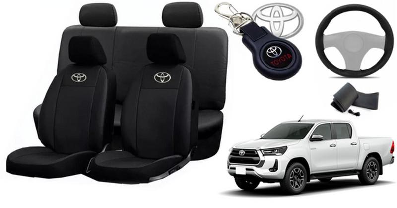 Imagem de Kit Capas de Couro Toyota Hilux 2019 + Capa de Volante + Chaveiro Toyota