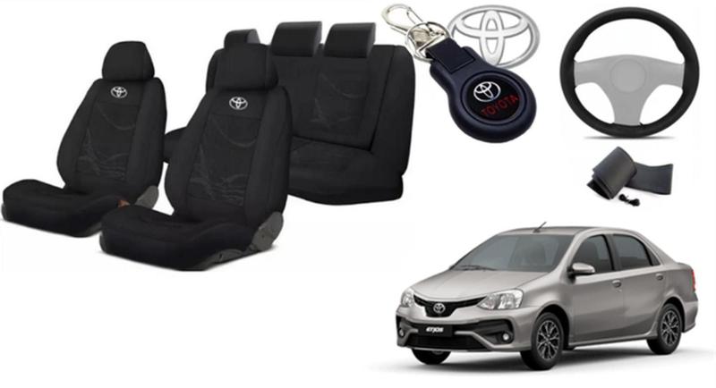 Imagem de Kit Capas Personalizado Estofado Tecido Etios 16-22 + Volante + Chaveiro