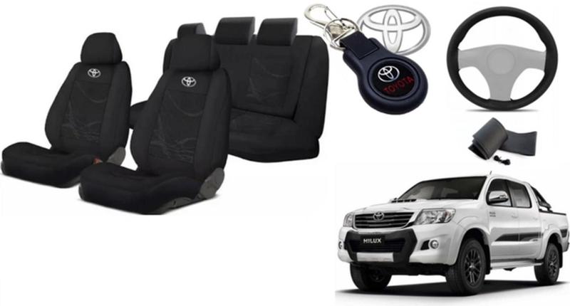 Imagem de Kit Capas Personalizado Estofado Tecido Hilux 2016-19 + Volante + Chaveiro