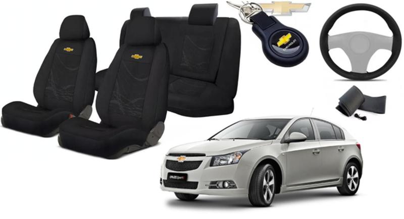 Imagem de Kit Capas Tecido Elegantes Bancos Cruze 2013+2020 + Volante + Chaveiro GM