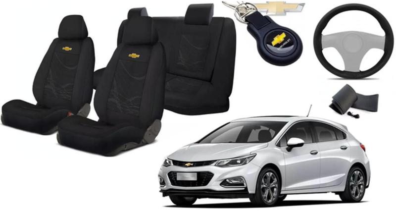 Imagem de Kit Capas Tecido Elegantes para Bancos Cruze 2017+2023 + Volante + Chaveiro GM