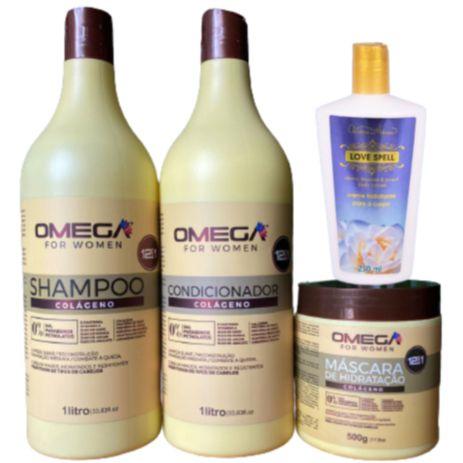 Imagem de Kit Capilar Colágeno 1L Shampoo, Condicionador, Máscara E Creme Corporal OmegaHair