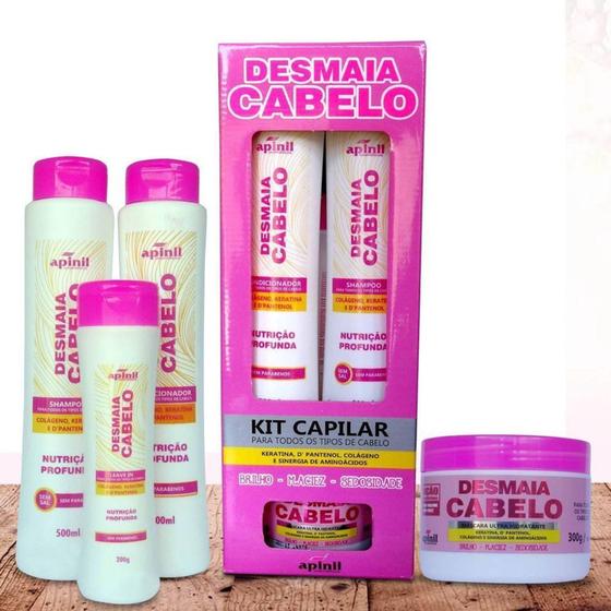 Imagem de Kit Capilar Desmaia Cabelo Apinil - 4 Produtos Shampoo, Condicionador, Mascara, Sem Enxague