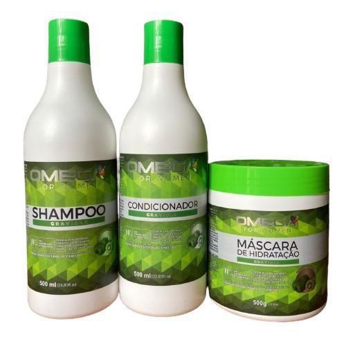 Imagem de Kit Capilar Regenerador E Fortalecedor Graviola Shampoo Condicionador Máscara 500ml OmegaHair