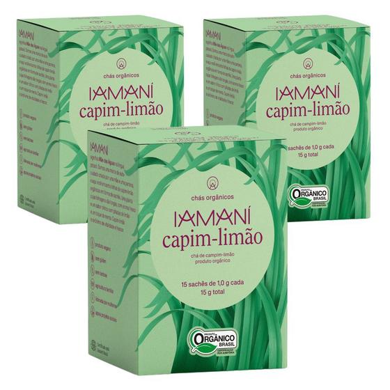 Imagem de Kit Capim Limão Chá Orgânico Iamaní 3 caixas 15 sachês em cada