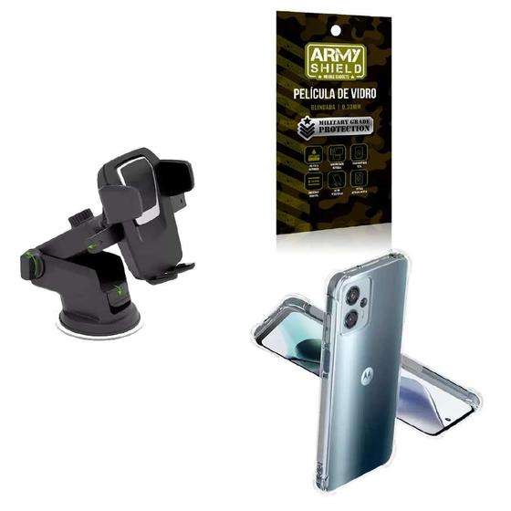 Imagem de Kit Capinha Anti Shock Motorola G13 + Suporte Veicular Premium + Película de Vidro 3D