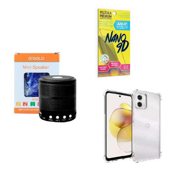 Imagem de Kit Capinha Anti Shock Motorola G73 + Caixa de Som Bluetooth + Película de Cerâmica 9D