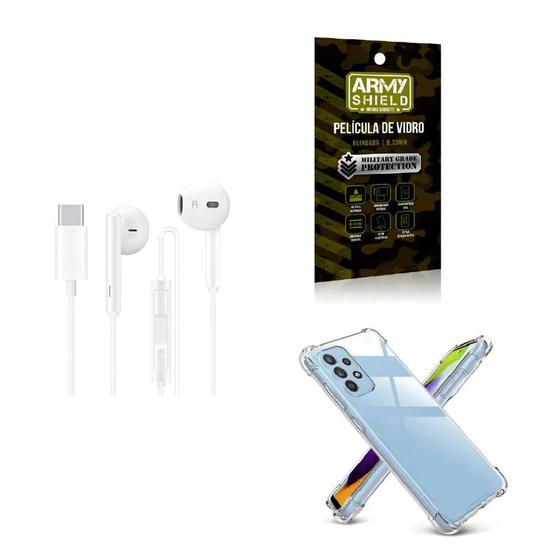 Imagem de Kit Capinha Anti Shock Samsung A54 + Fone de Ouvido Tipo C Estéreo + Película de Vidro 3D