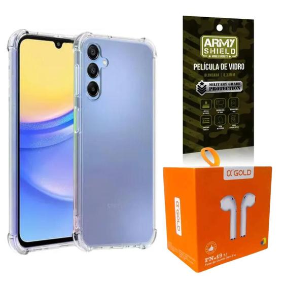 Imagem de Kit Capinha AntiShock P/ Galaxy A55 + Fone Bluetooth + Pelicula 3D - ArmyShield