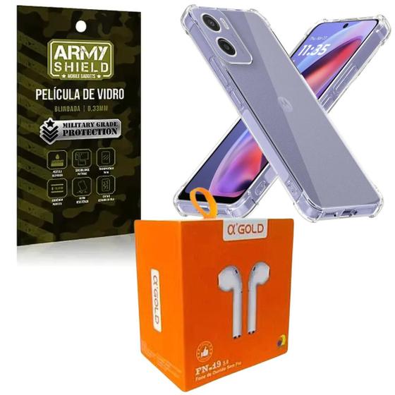 Imagem de Kit Capinha AntiShock P/ Moto G05 + Fone Bluetooth  + Pelicula 3D - ArmyShield