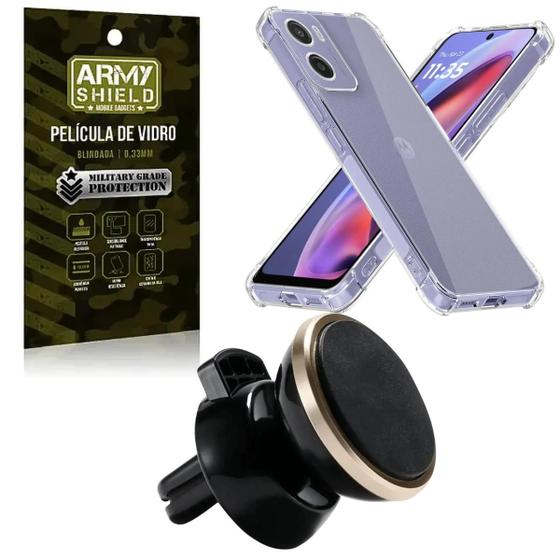 Imagem de Kit Capinha AntiShock P/ Moto G35 + Suporte Magnético + Pelicula 3D - ArmyShield