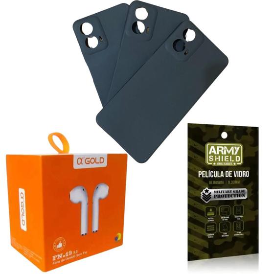 Imagem de Kit Capinha AntiShock Preto P/ Moto G04 + Fone Bluetooth  + Pelicula 3D - ArmyShield