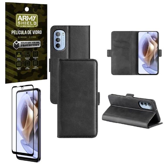 Imagem de Kit Capinha Carteira Moto G31 + Película Vidro 3D Armyshield