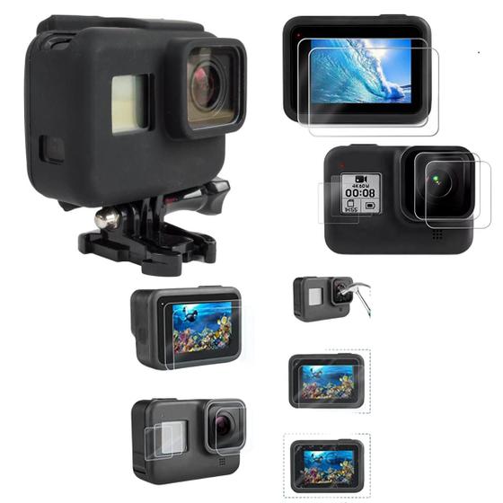 Kit Capinha De Silicone+película Vidro Gopro Hero 6 7 Black Menor preço em Kit Capinha De Silicone+película Vidro Gopro Hero 6 7 Black