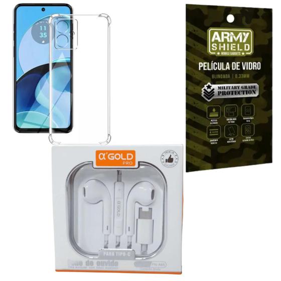 Imagem de Kit Capinha Moto G04s + Fone de Ouvido + Pelicula de Vidro 3D - Armyshield