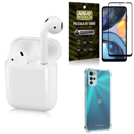 Imagem de Kit Capinha Moto G22 + Fone Ouvido Bluetooth LY122 + Película Vidro 3D