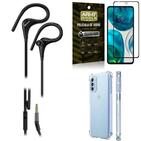 Imagem de Kit Capinha Moto G52 + Fone de Ouvido Sport HS92 + Película Vidro 3D