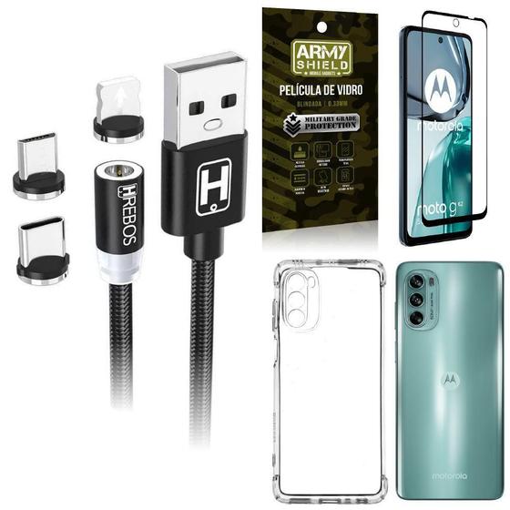 Imagem de Kit Capinha Moto G62 + Cabo Magnético 2 Metros + Película 3D