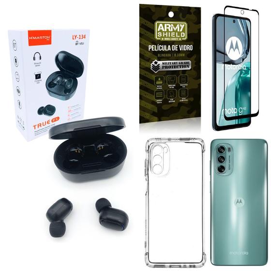 Imagem de Kit Capinha Moto G62 + Fone Ouvido Bluetooth LY134 + Película Vidro 3D