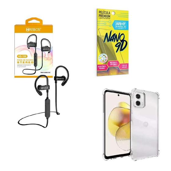 Imagem de Kit Capinha Moto G73 + Fone De Ouvido Hs188 + Película 9D