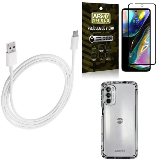 Imagem de Kit Capinha Moto G82 + Cabo Usb Tipo C 2M + Película 3D