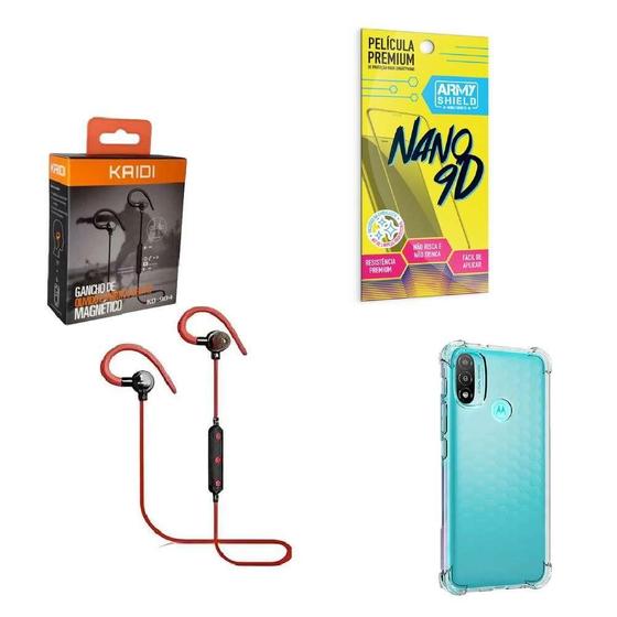 Imagem de Kit Capinha Motorola E20 Fone Bluetooth E Película 9D