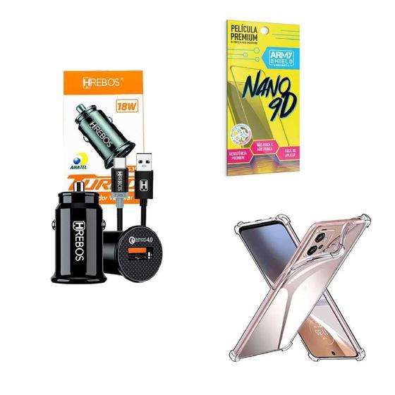 Imagem de Kit Capinha Motorola E23 + Carregador Veicular + Película 9D