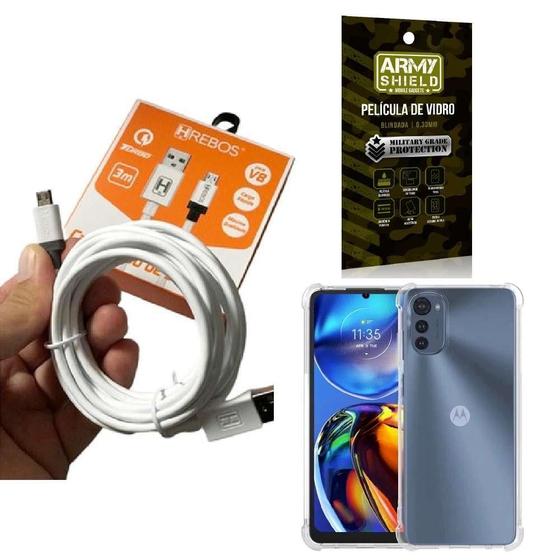 Imagem de Kit Capinha Motorola E32 Com Cabo Turbo E Película De Vidro
