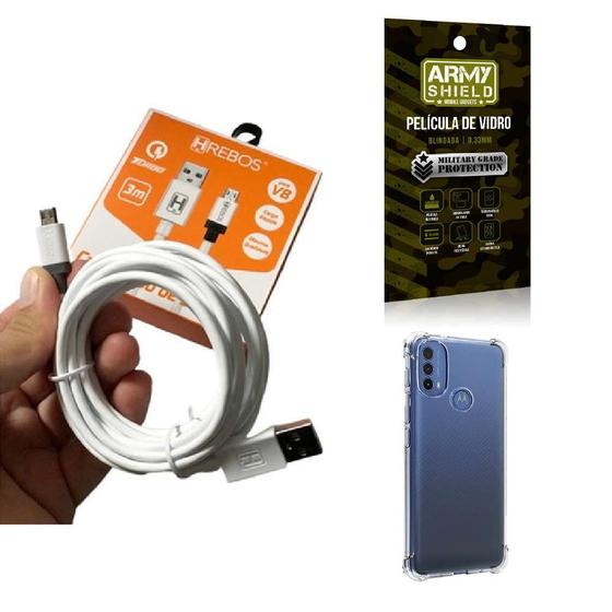 Imagem de Kit Capinha Motorola E40 com Cabo Turbo Tipo C 3 Metros e Película de vidro 3D