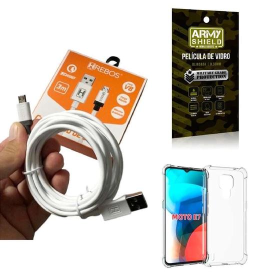 Imagem de Kit Capinha Motorola E7 Com Cabo Turbo E Película De Vidro