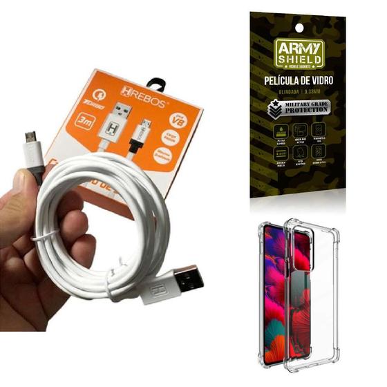 Imagem de Kit Capinha Motorola Edge 20 com Cabo Turbo Tipo C 3 Metros e Película de vidro 3D