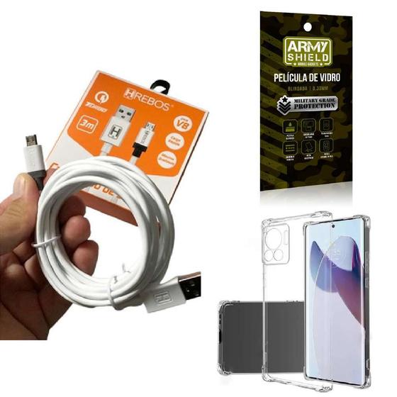 Imagem de Kit Capinha Motorola Edge 30 Fusion com Cabo Turbo Tipo C 3 Metros e Película de vidro 3D