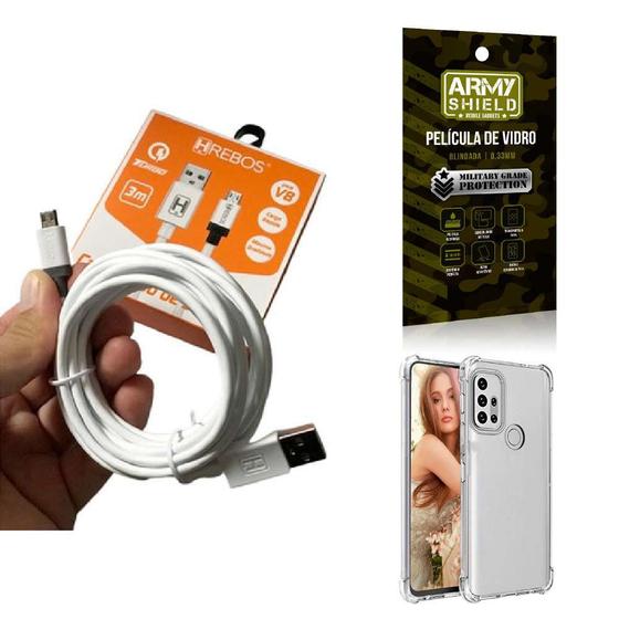 Imagem de Kit Capinha Motorola G10 com Cabo Turbo Tipo C 3 Metros e Película de vidro 3D