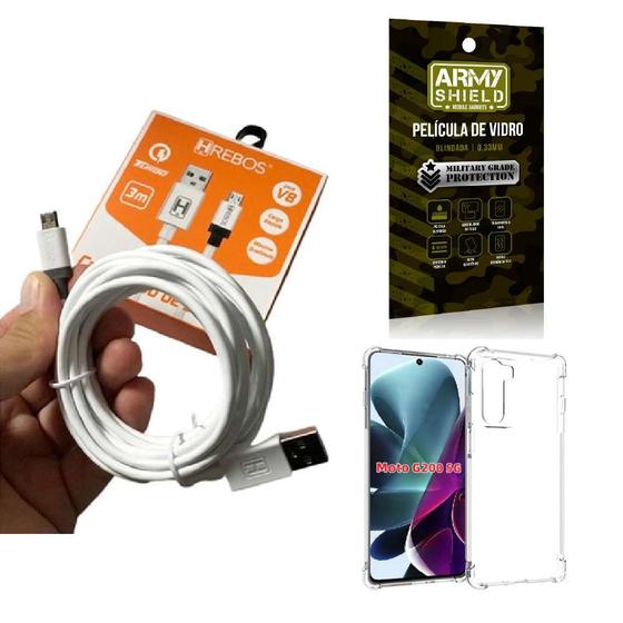 Imagem de Kit Capinha Motorola G200 com Cabo Turbo Tipo C 3 Metros e Película de vidro 3D