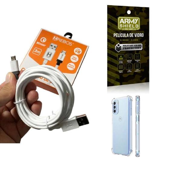 Imagem de Kit Capinha Motorola G52 com Cabo Turbo Tipo C 3 Metros e Película de vidro 3D