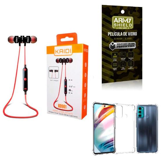 Imagem de Kit Capinha Motorola G60 + Fone Bluetooth Esportivo e Película de vidro 3D