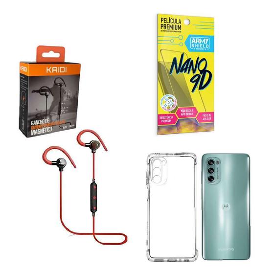 Imagem de Kit Capinha Motorola G62 Fone Bluetooth Esportivo e Película de cerâmica 9D