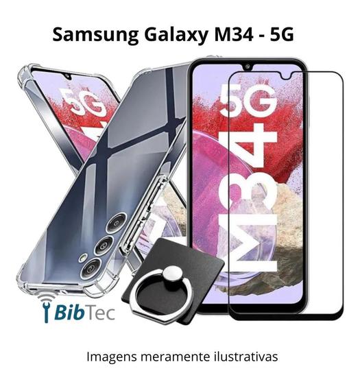 Imagem de Kit Capinha + Película 3D de Vidro + Suporte Anel Para Celular Samsung Galaxy M34