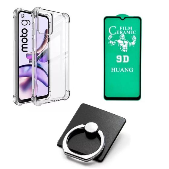 Imagem de Kit Capinha + Película Cerâmica 9D + Suporte Anel Para Motorola G53