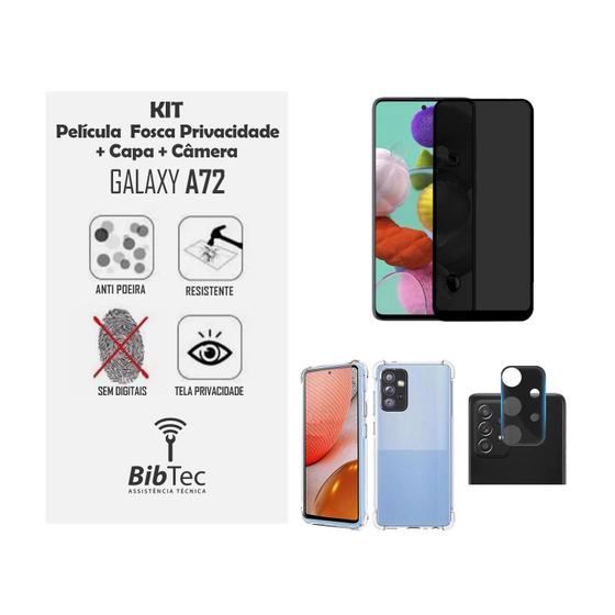 Imagem de Kit Capinha + Película Privativa Fosca Cerâmica + Película Câmera Samsung Galaxy A72