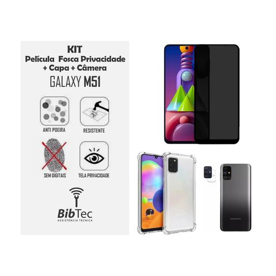 Imagem de Kit Capinha + Película Privativa Fosca Cerâmica + Película Câmera Samsung Galaxy M51