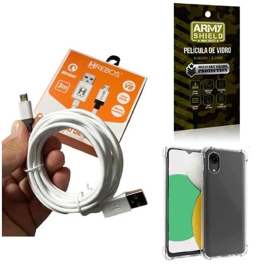 Imagem de Kit Capinha Samsung A03 Core com Cabo Turbo Tipo C 3 Metros e Película de vidro 3D