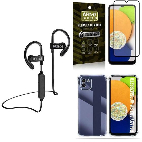 Imagem de Kit Capinha Samsung A03 + Fone Bluetooth Hs188 + Película 3D