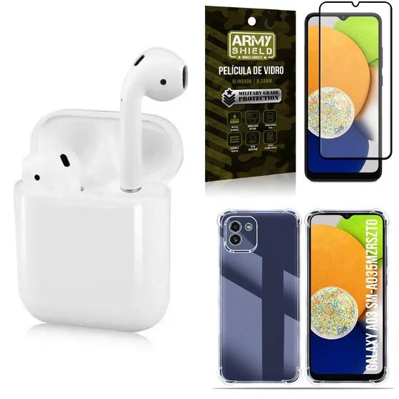 Imagem de Kit Capinha Samsung A03 + Fone Ouvido Bluetooth LY122 + Película Vidro 3D