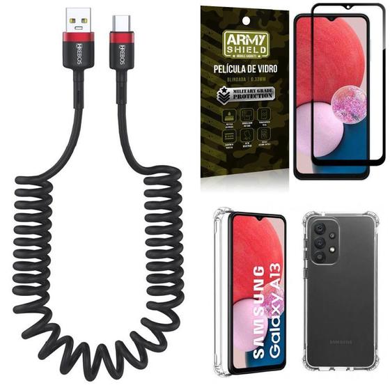 Imagem de Kit Capinha Samsung A13 4G + Cabo Espiral Tipo C + Película