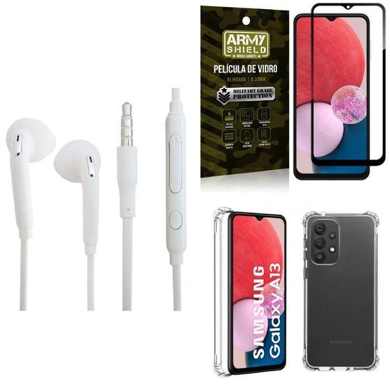 Imagem de Kit Capinha Samsung A13 4G + Fone De Ouvido P2 + Película