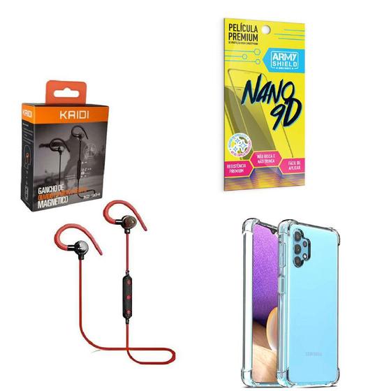 Imagem de Kit Capinha Samsung A32 5G Fone Bluetooth Esportivo e Película de cerâmica 9D