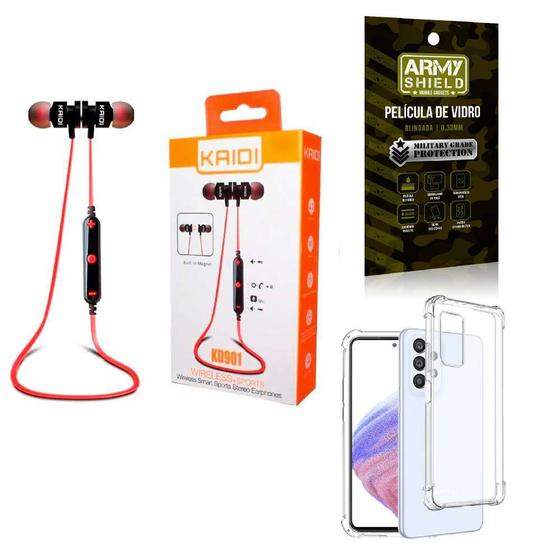 Imagem de Kit Capinha Samsung A53 + Fone Bluetooth Esportivo e Película de vidro 3D