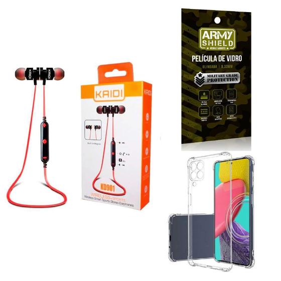 Imagem de Kit Capinha Samsung M53 + Fone Bluetooth Esportivo e Película de vidro 3D