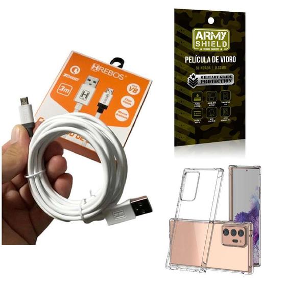Imagem de Kit Capinha Samsung Note 20 Ultra com Cabo Turbo Tipo C 3 Metros e Película de vidro 3D